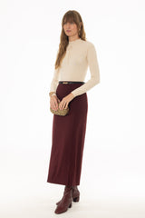 Burgundy Front Slit Paneled Maxi Skirt