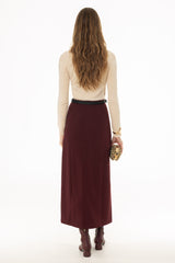 Burgundy Front Slit Paneled Maxi Skirt