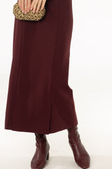 Burgundy Front Slit Paneled Maxi Skirt