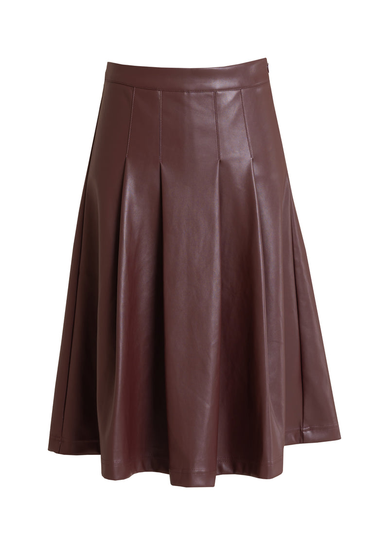 Burgundy Leather Half Pleat Skirt