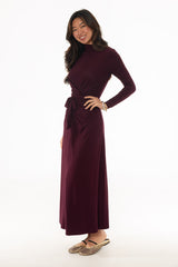 Burgundy Mock Neck Tie Front Dress