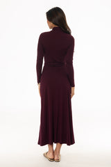 Burgundy Mock Neck Tie Front Dress
