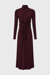 Burgundy Mock Neck Tie Front Dress