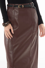 Burgundy Paneled Faux Leather Maxi Skirt