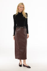 Burgundy Paneled Faux Leather Maxi Skirt