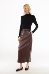 Burgundy Paneled Faux Leather Maxi Skirt