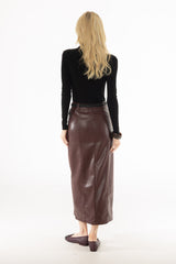 Burgundy Paneled Faux Leather Maxi Skirt