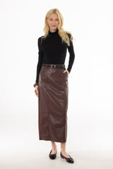 Burgundy Paneled Faux Leather Maxi Skirt