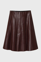 Burgundy Pintuck Vegan Leather Midi Skirt