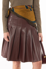 Burgundy Pleated Leather Skirt