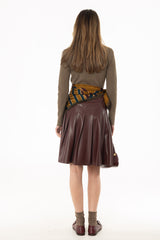 Burgundy Pleated Leather Skirt