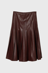 Burgundy Pleated Leather Skirt