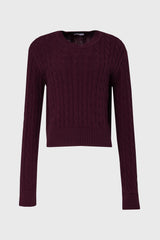 Burgundy cable knit sweater with round neckline