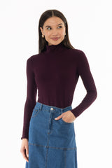 Burgundy Solid Turtleneck Top