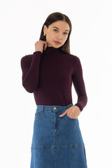 Burgundy Solid Turtleneck Top