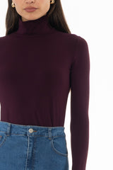 Burgundy Solid Turtleneck Top