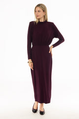 Burgundy Waisted Turtleneck Maxi Dress