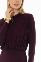 Burgundy Waisted Turtleneck Maxi Dress