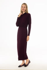 Burgundy Waisted Turtleneck Maxi Dress