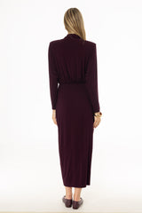 Burgundy Waisted Turtleneck Maxi Dress