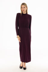 Burgundy Waisted Turtleneck Maxi Dress