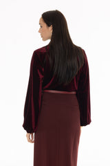 Burgundy Velvet Gathered Sleeve Top