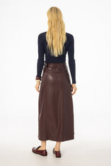 Burgundy Wrap Vegan Leather Maxi Skirt