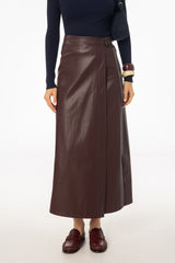 Burgundy Wrap Vegan Leather Maxi Skirt