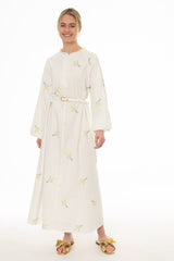 Cream Sprig Embroidered Maxi Dress
