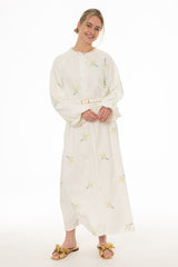 Cream Sprig Embroidered Maxi Dress