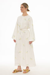 Cream Sprig Embroidered Maxi Dress