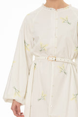 Cream Sprig Embroidered Maxi Dress