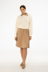 Camel Accordion Microsuede Skirt