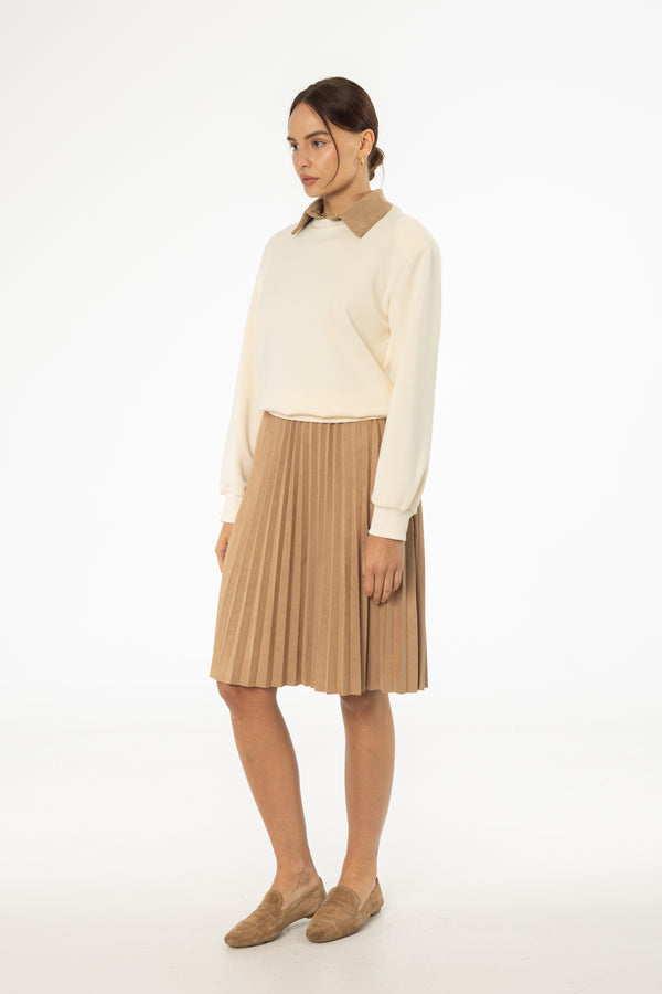 Camel Accordion Microsuede Skirt