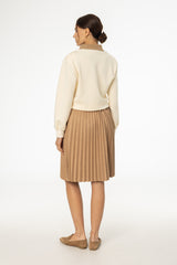 Camel Accordion Microsuede Skirt