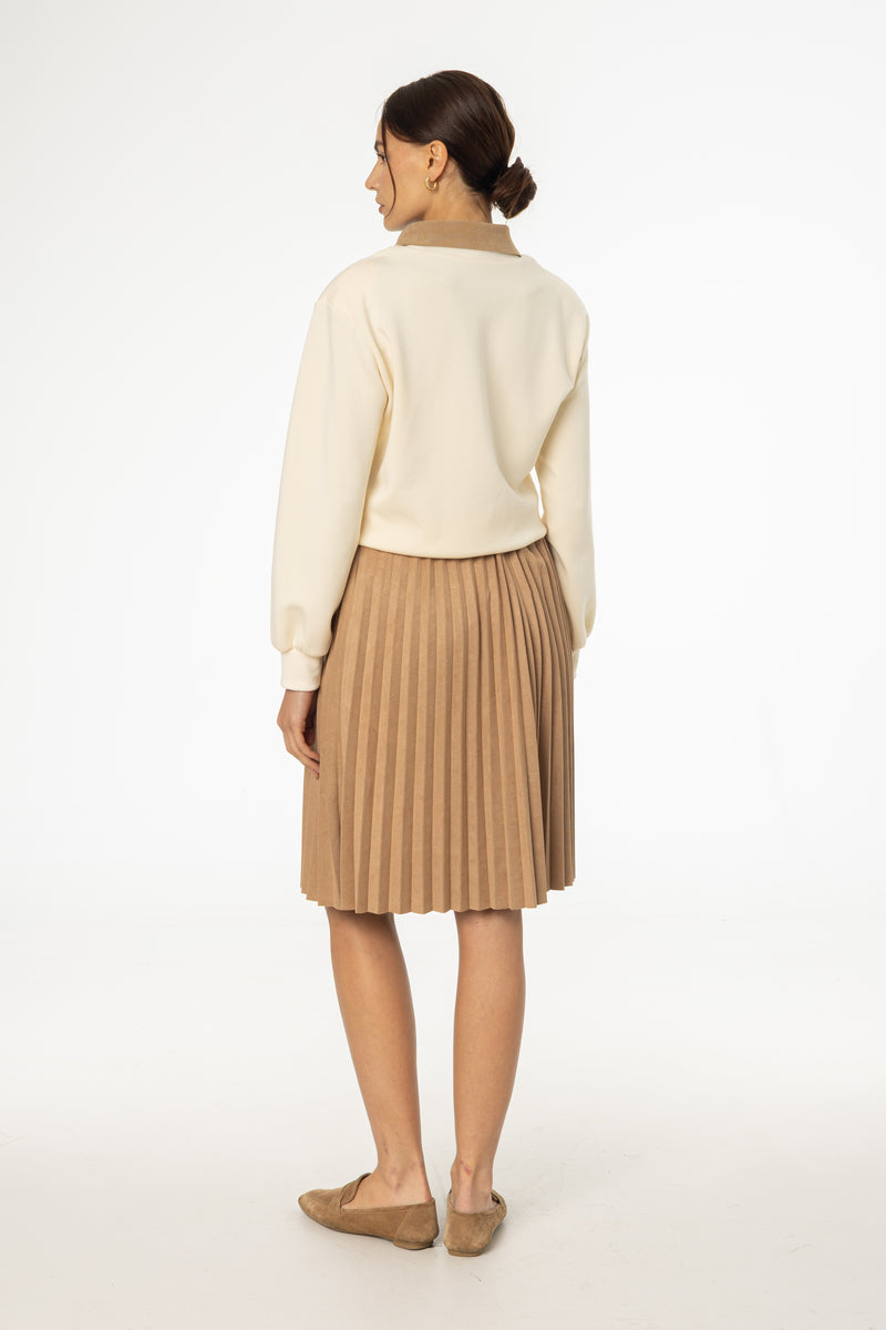 Camel Accordion Microsuede Skirt