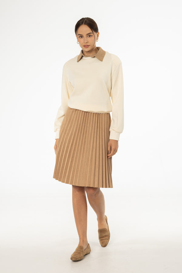 Camel Accordion Microsuede Skirt