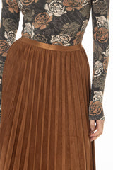 Camel Accordion Pleat Microsuede Maxi Skirt