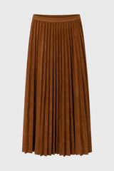 Camel Accordion Pleat Microsuede Maxi Skirt