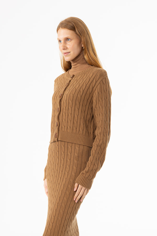 Camel Cable Knit Cardigan