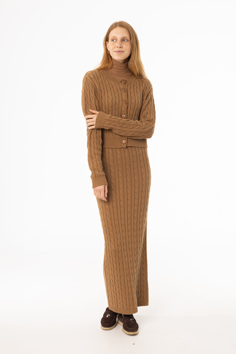 Camel Cable Knit Skirt