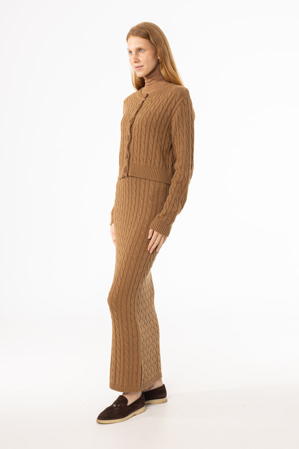 Camel Cable Knit Skirt