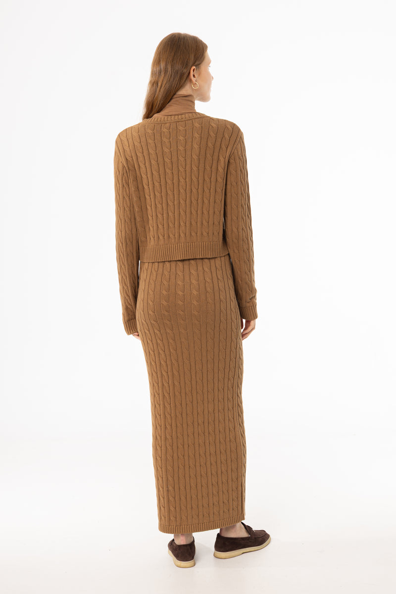 Camel Cable Knit Skirt