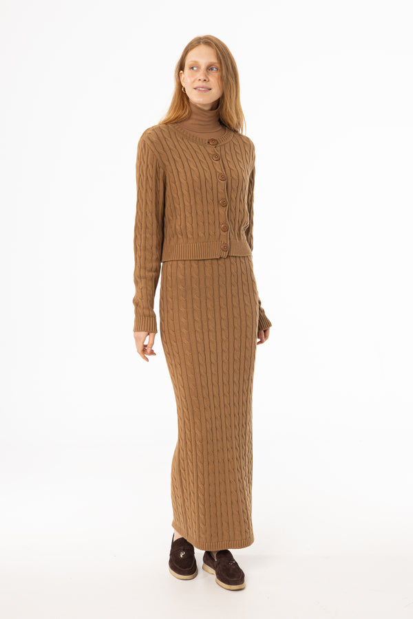 Camel Cable Knit Skirt
