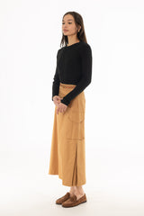 Camel Cargo Pleat Maxi Skirt