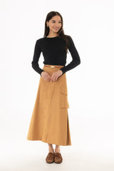 Camel Cargo Pleat Maxi Skirt