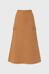 Camel Cargo Pleat Maxi Skirt