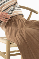Camel Herringbone Pleated Skirt
