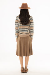 Camel Herringbone Pleated Skirt