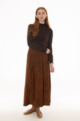 Camel Microsuede Flared Maxi Skirt